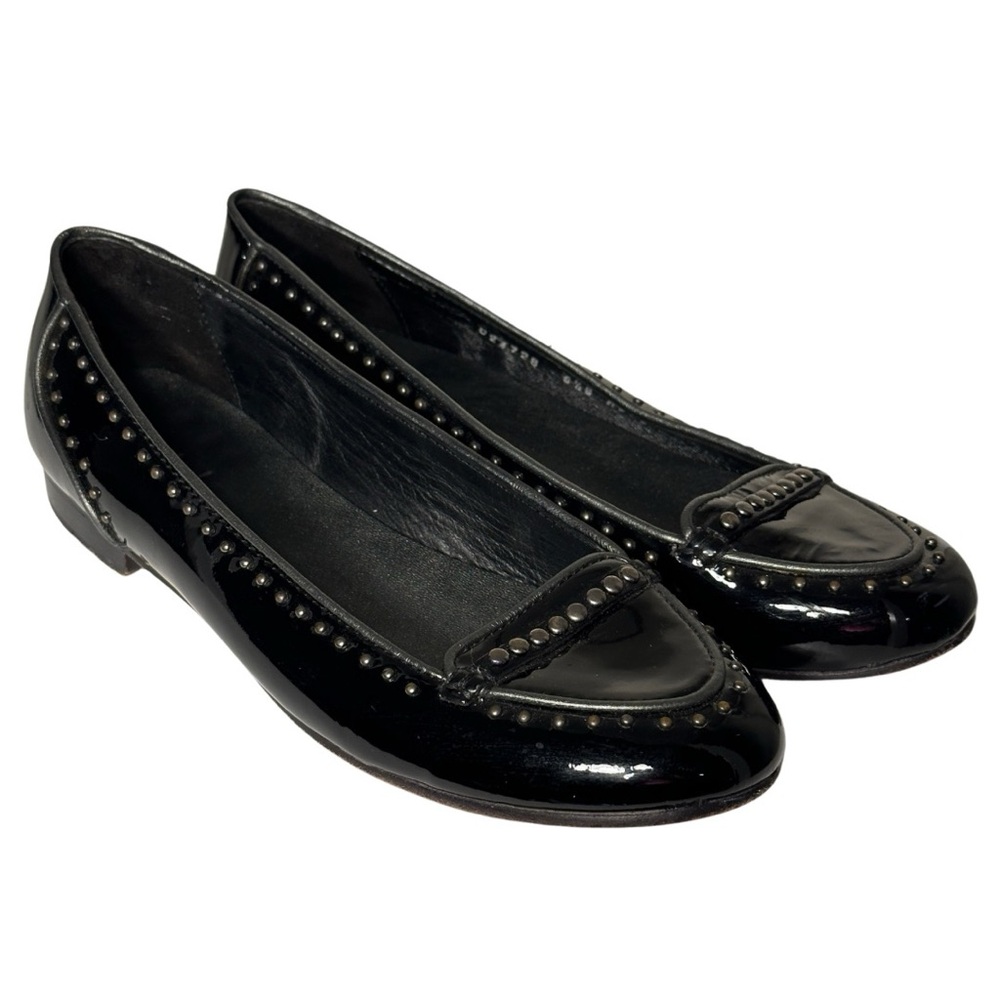 Cole Haan Black Patent Leather Slip On Flats w/ Metal Studs Sz 6.5